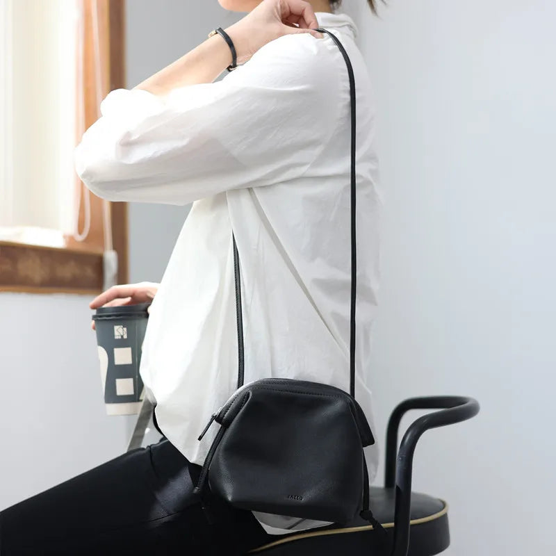 Women's Real Leather Crossbody Bags Luxury Designer Soft Black Shoulder Bag Cowhide Small Size Versatile Fashion Purses