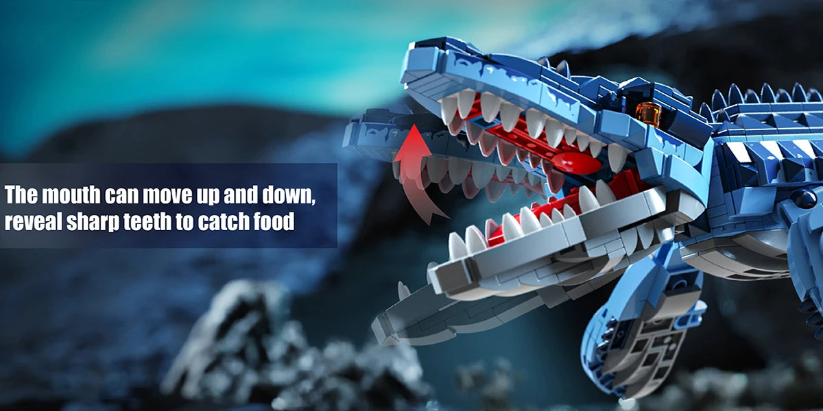 805PCS Blue Dinosaur Building Blocks Toys Model Mosasaurus Dinosaur Assemble Puzzle Bricks Toy Sets For Kid Ornament Gifts