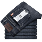 OUSSYU Brand Classic Retro Blue Men's Jeans Denim Pants Work Streetwear Straight Stretch Business Autumn Winter Cotton Trousers