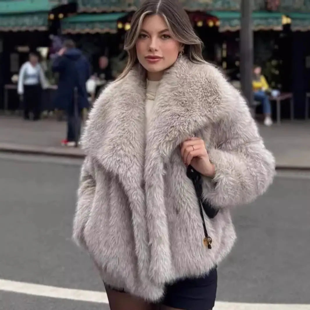 Gradient Faux Fox Fur Overcoat