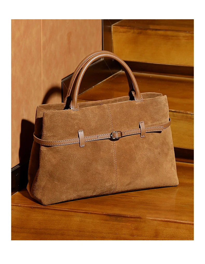 Oversized Suede Leather Briefcase Spacious Handheld Shoulder Crossbody Bag Women Slouchy Commuting Premium Light Luxury Handbag
