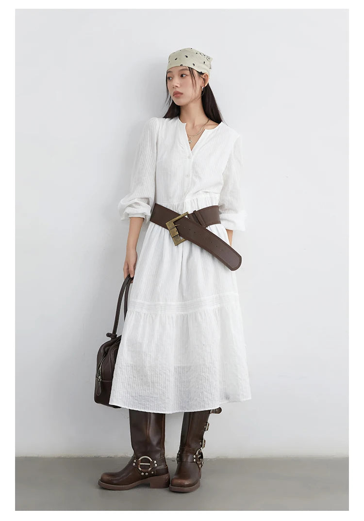 CHIC VEN Women Dress Sets A Line Long Sleeve Solid Loose Casual Female Long Dress with Knitted Vest Spring Autumn 2026