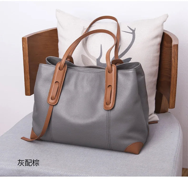 Genuine Leather Tote Bag Luxury Designer Women's Shoulder Bag Large Capacity Women Bags High Quality Soft Cowhide Female Handbag