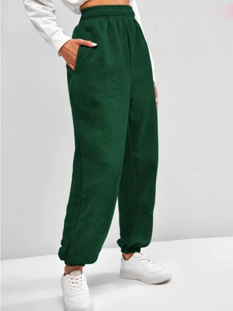 Women's High Waist Fleece Sweatpants with Elastic Waistband