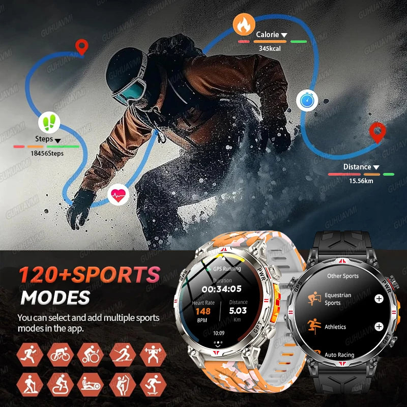 New Upgrade GPS Outdoor Sports SmartWatch Men With 5ATM Swim Compass Altimeter 1.56" AMOLED Heart Rate Bluetooth Call Smartwatch