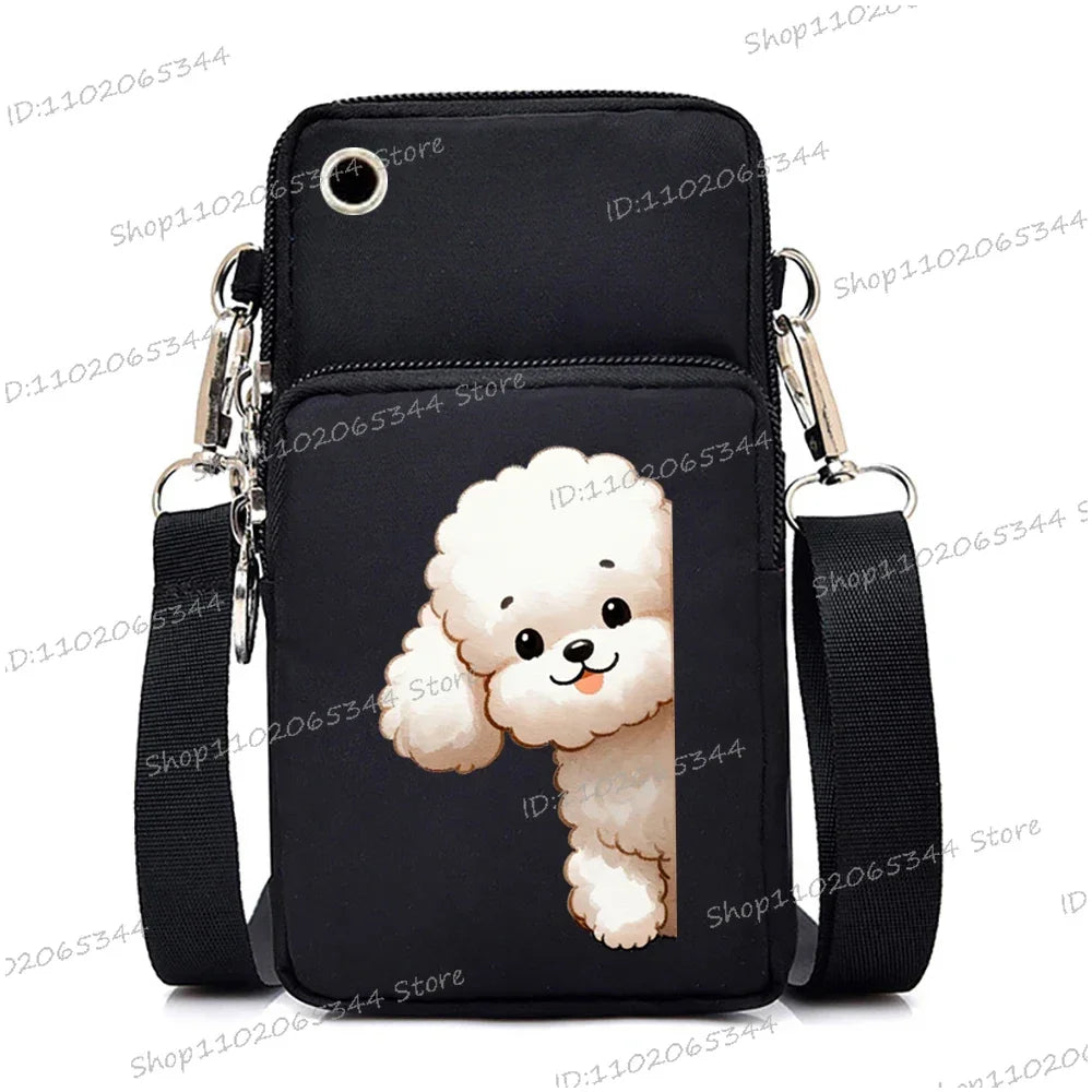 New Mobile Phone Bag Funny Anime Dog Print Shoulder Messenger Bag Women Men Coin Purse Handbag Animal Lover Small Crossbody Bag