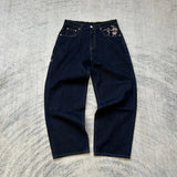 Hip-hop gold coin jeans Y2K retro low waist wide leg zipper pants y2k clothing men's fashion embroidered loose jeans