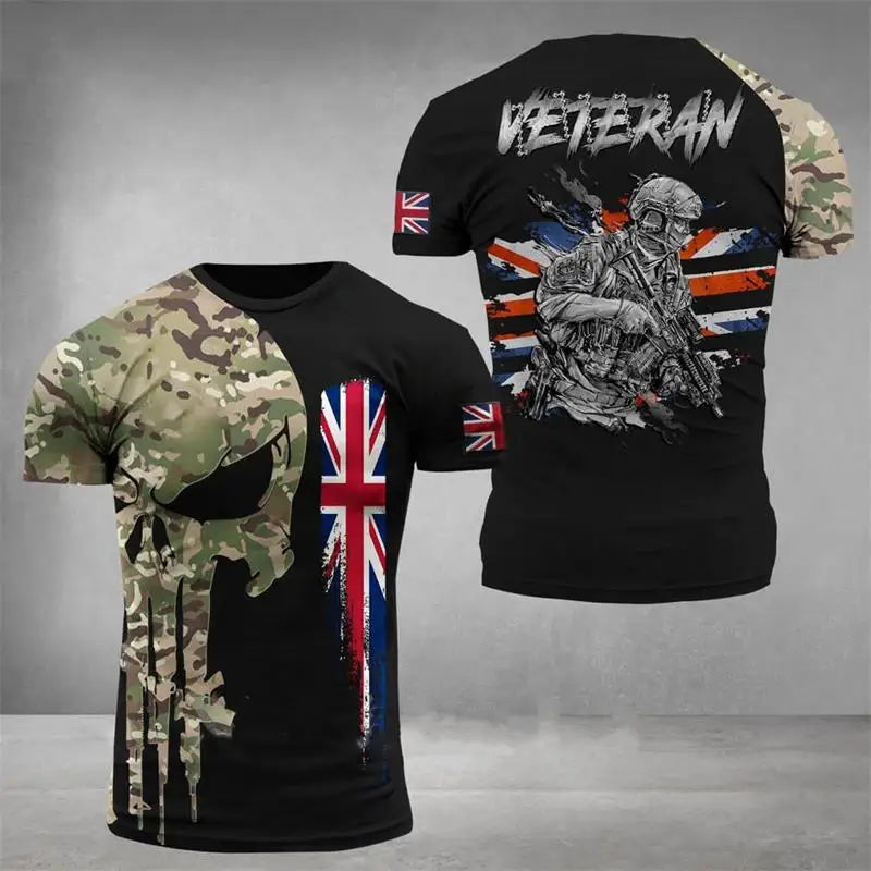 Men's Army Veteran T-shirt British Soldier 3DPrinted Pattern Field Camouflage Shirt High Quality Tops 2025 Summer