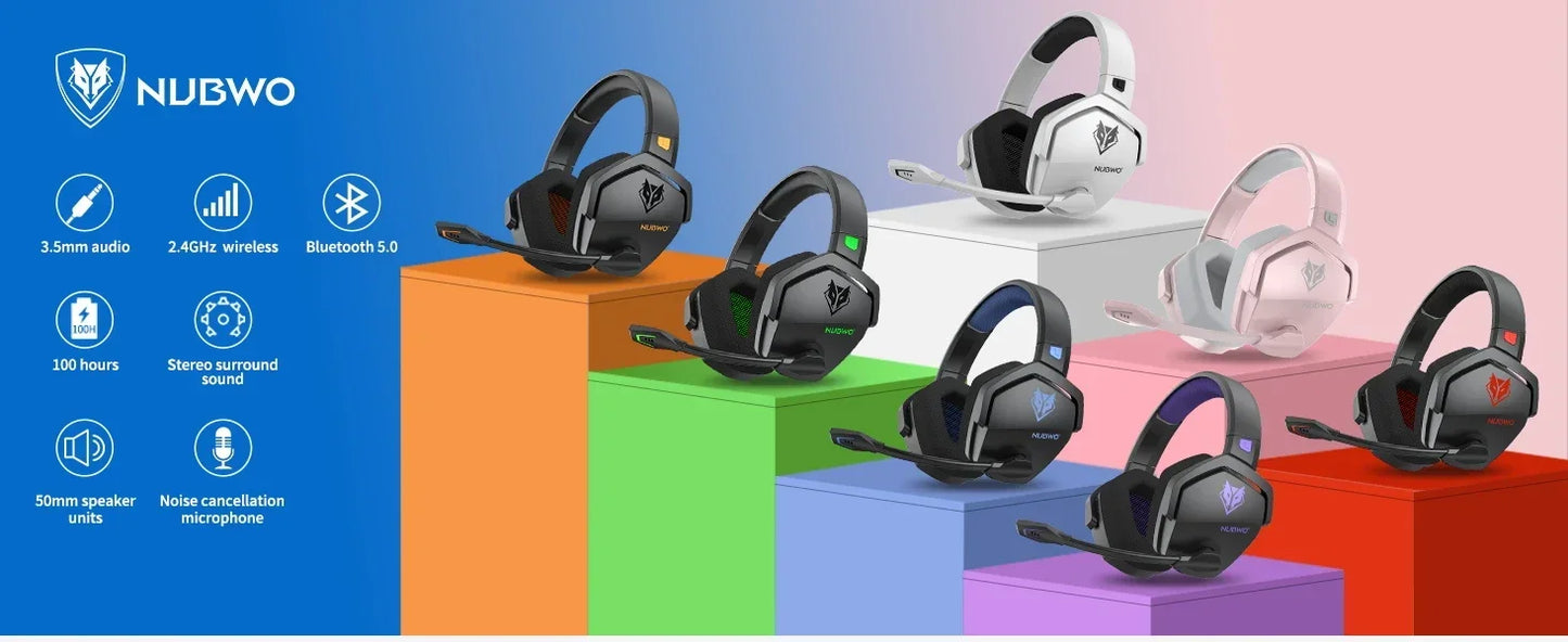 NUBWO G06 Dual Wireless Headsets Gamer 2.4GHz Bluetooth 5.3 Gaming Headphones with Microphone for PS5, PS4, PC, Mobile, Switch