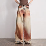 TOYOUTH Women Jeans 2026 Spring New Wilderness Wasteland Style Mid Low Waist Loose Printed Wide Leg Pants