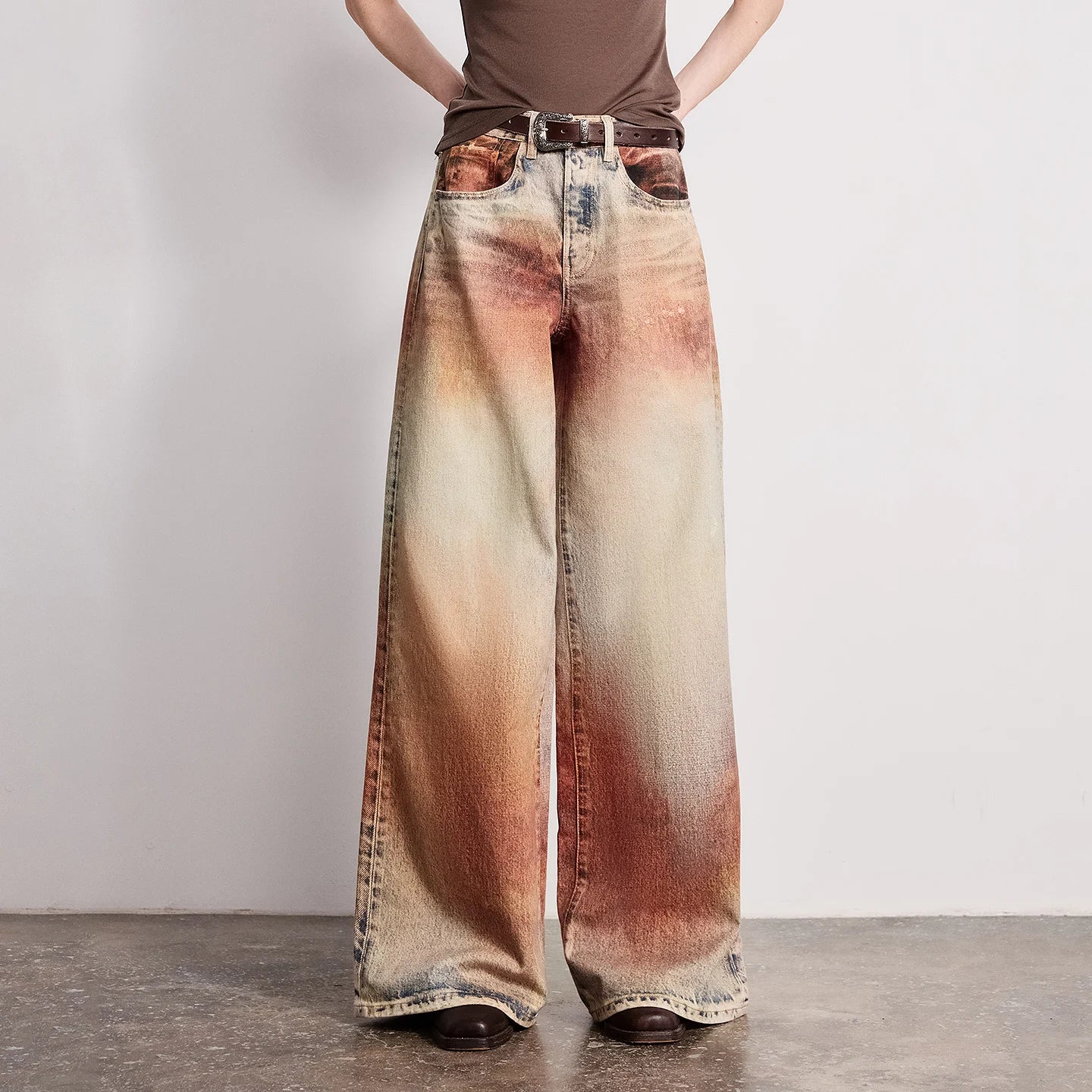 TOYOUTH Women Jeans 2026 Spring New Wilderness Wasteland Style Mid Low Waist Loose Printed Wide Leg Pants