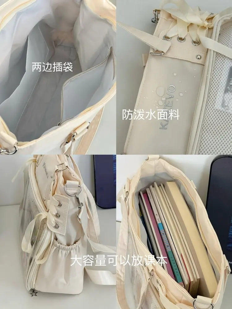 Italife Luxury Large Ita Bag with Ribbon ACG Display Women Blue Big Clear Shoulder Bag with Pin Insert Girl Pink Itabag Bow H201