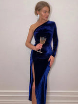 Elegant Velvet Split Midi Dress