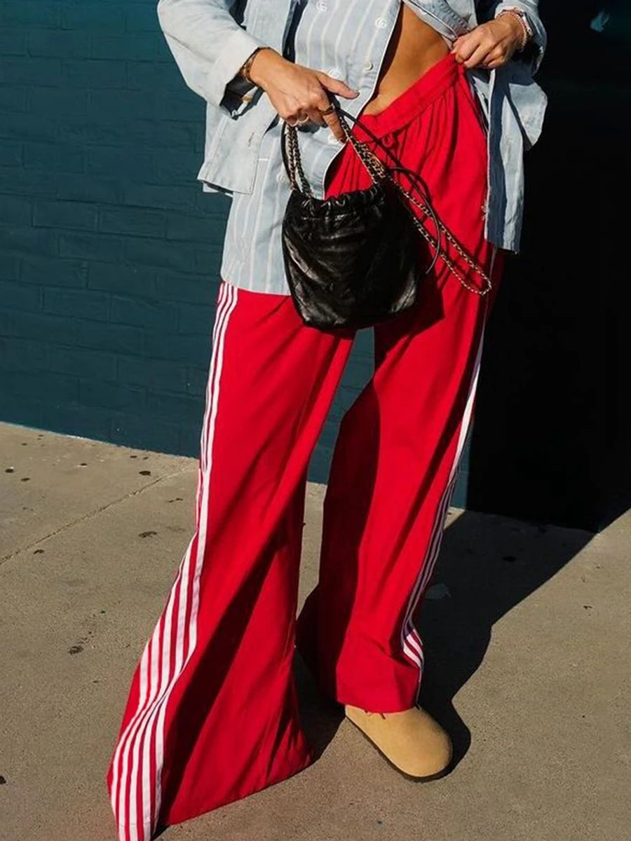 Women's Striped Drawstring Straight-Leg Pants