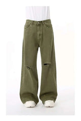 Men's Green Loose-Fit Straight-Leg Jeans