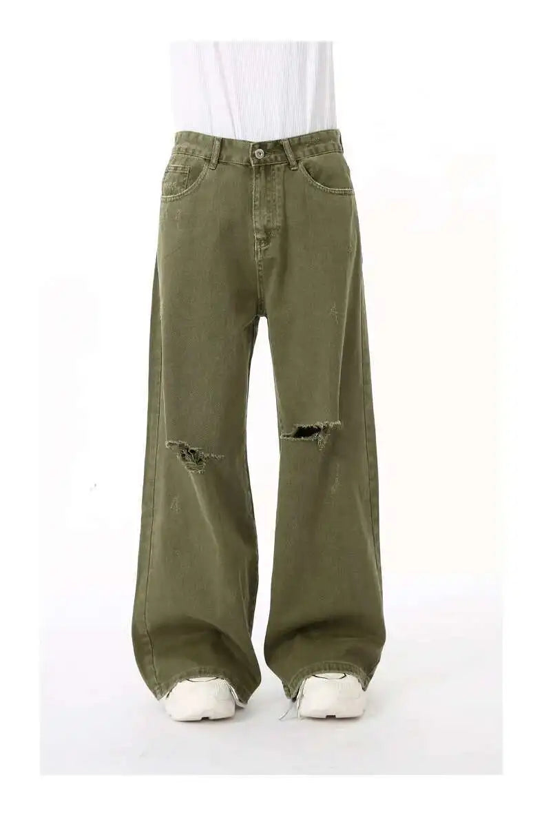 Men's Green Loose-Fit Straight-Leg Jeans