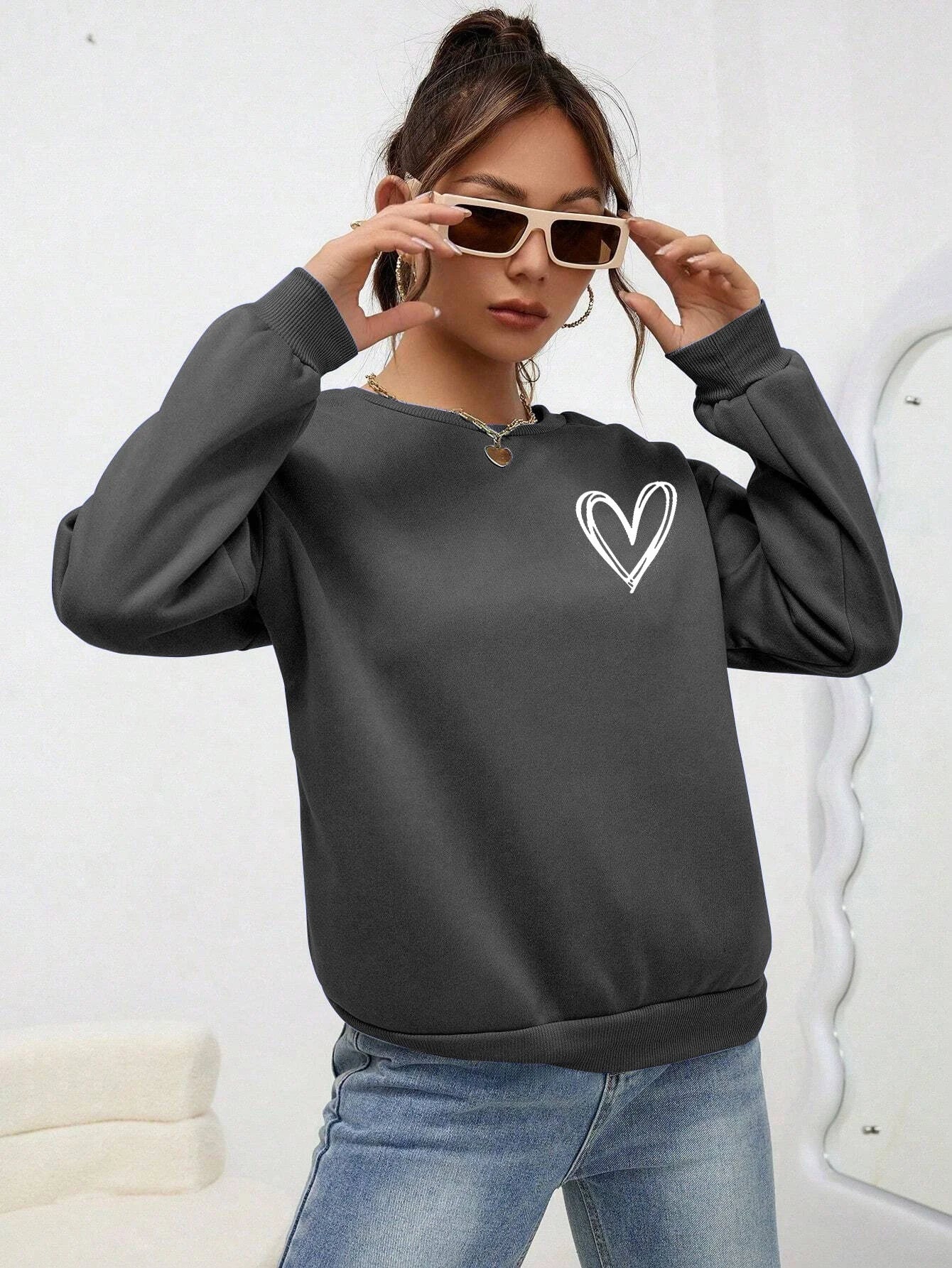 Heart Pattern Fleece Crewneck