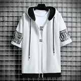 Fashion Men's Hoodies Summer Men Clothing T-shirt Zipper Hood Cartoon Casual T Shirt Print Hooded Top Short Sleeve Men