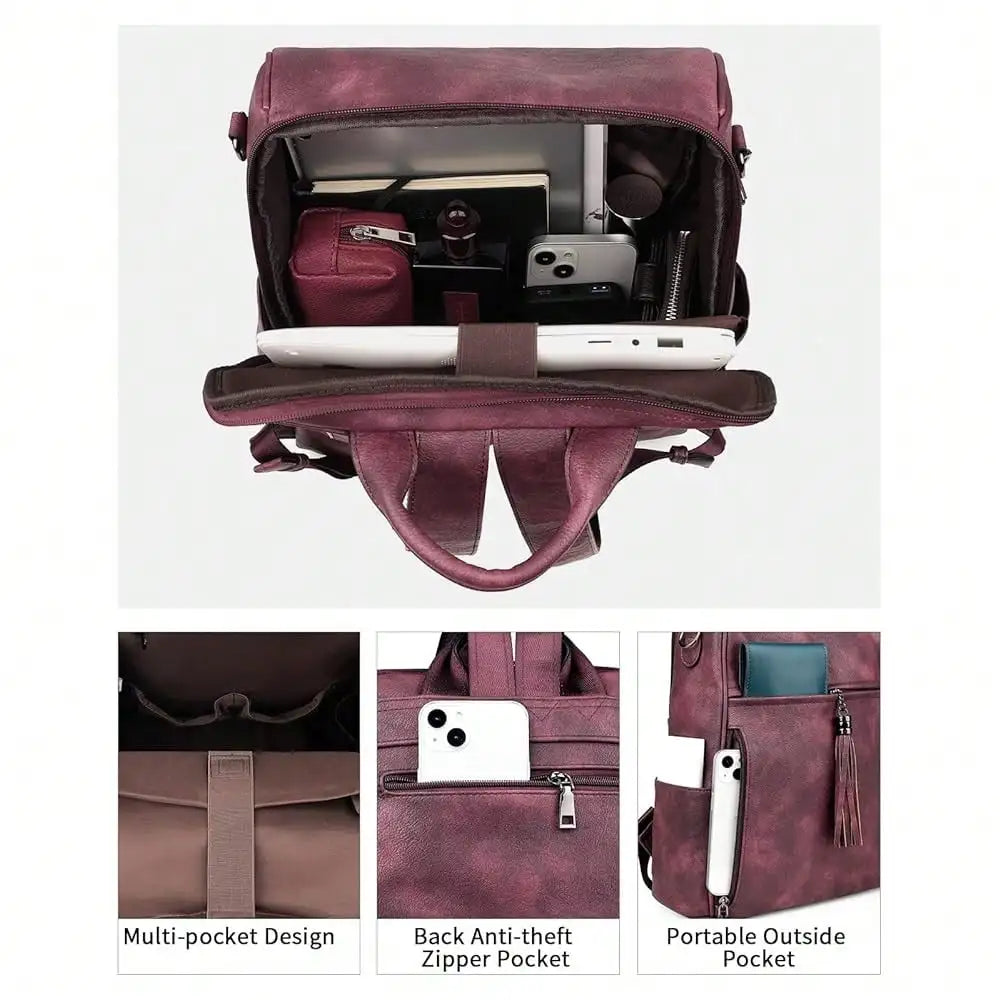 Women's Genuine Leather Laptop Backpack — 15.6" Retro Style