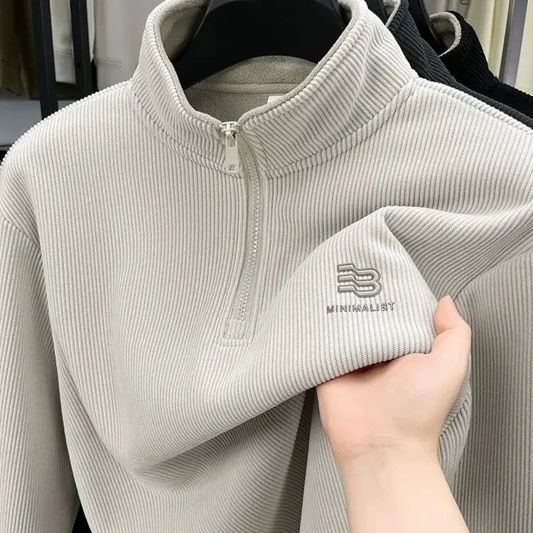 Autumn Men's Sweatwear Warm Pullover Solid Half Zipper Casual Long Sleeve Hoodie Thicken Half Turtleneck Sweatshirts Winter Tops