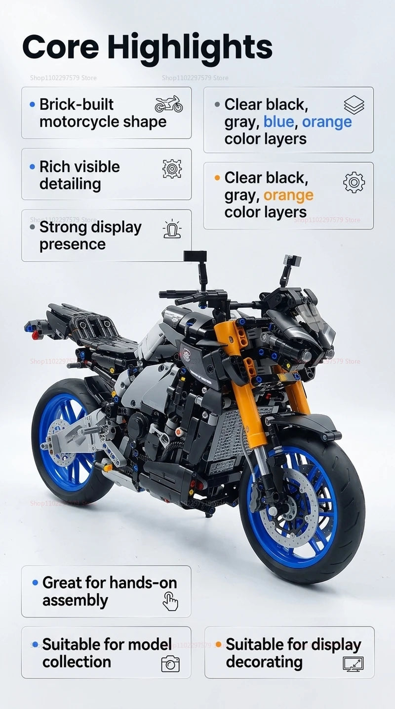 1478pcs Technology Racing Motorcycle Building Blocks Set Fast Speed Bike Small Particle Model DIY Toy for Adult Collectible Gift