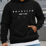 Men's Autumn and Winter Casual Fashionable Loose Brooklyn Classic Letter Printed Long-Sleeved Warm Hooded Pullover