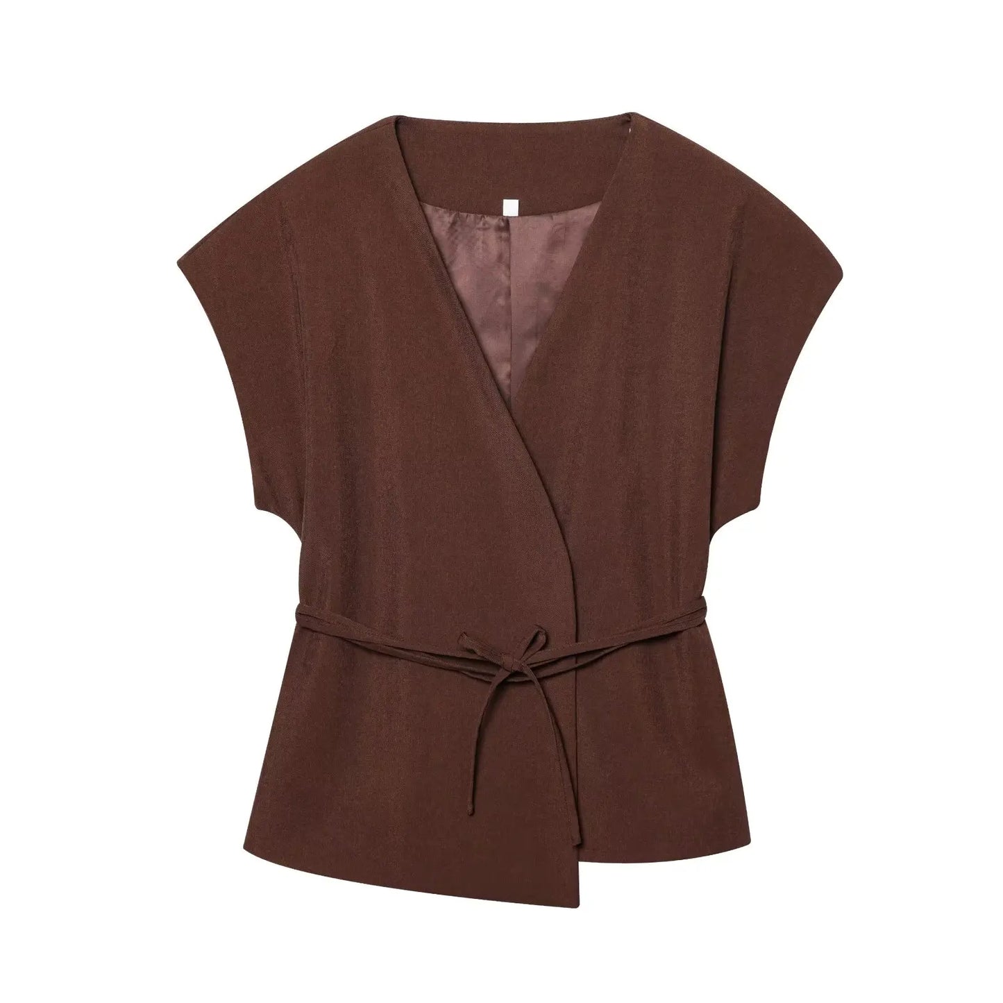 2-Piece Sleeveless V-Neck Trouser Set with Belt – Summer Commuter Wide Leg Suit