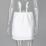 Linad White Satin Layered Lace Mini Skirt