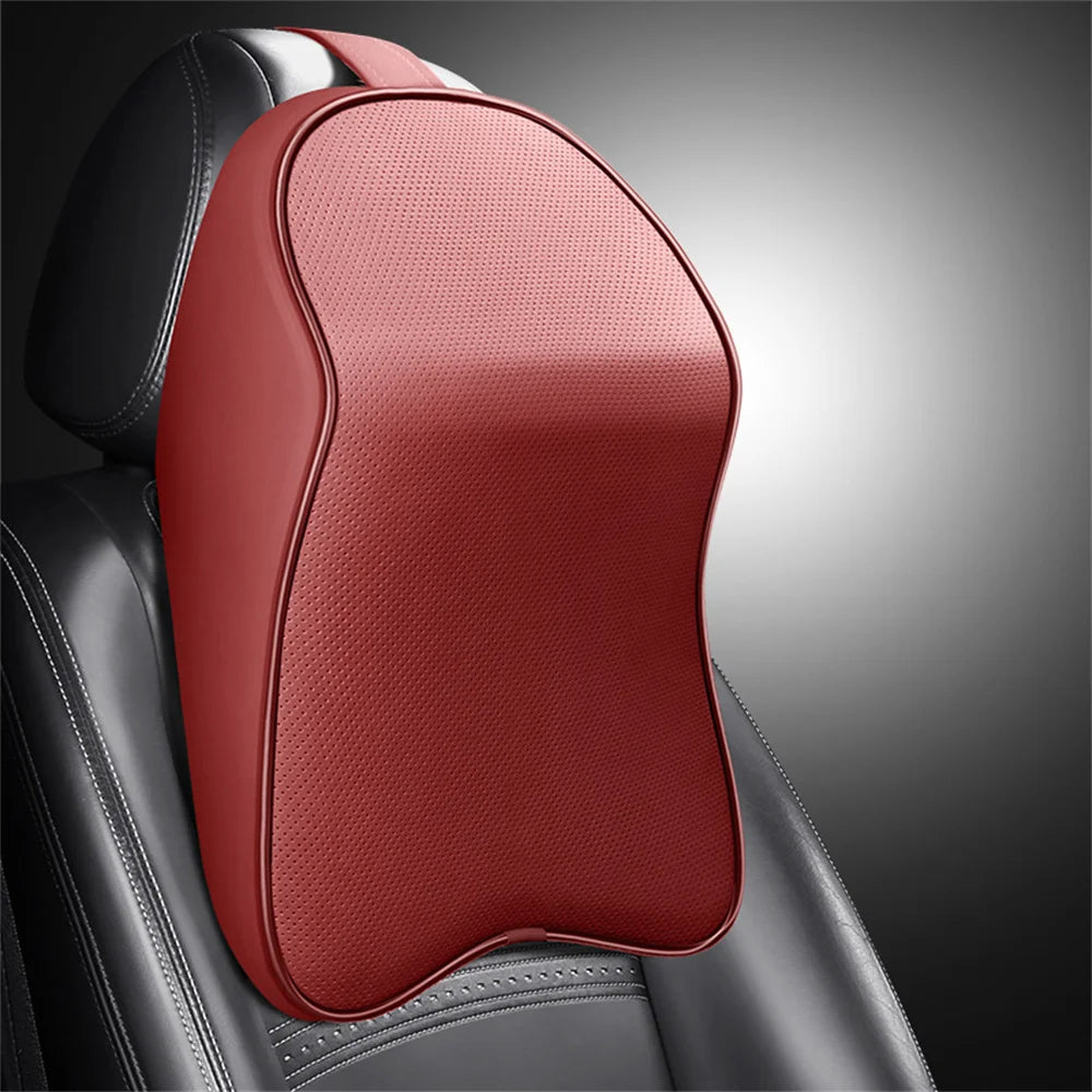 3D Nappa PU Leather Headrest Memory Foam Rest Pillow Headrest Car Neck Pillow Support for Car Pain Relief Travel Neck Support