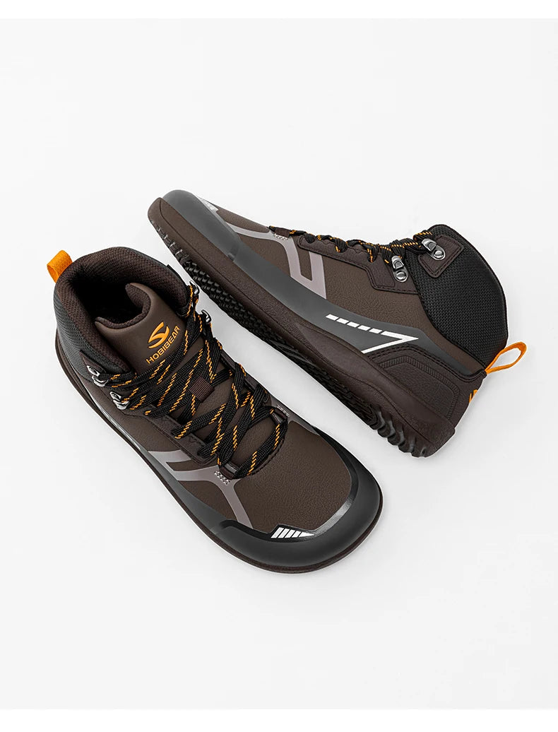 HOBIBEAR Unisex Mid Top Barefoot Shoes Mens Womens Wide Toe Artificial Leather Hiking Boots Outdoor Non-Slip Trail-Running Shoes