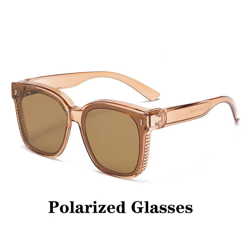 Polarized Clip-On Sunglasses for Glasses Wearers, Fashion Square Over Glasses Myopia Sunglasses, UV400 Protection for Driving, Fishing & Outdoor Use