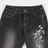 Weekeep Floral Embroidery Low Rise Flared Jeans Women