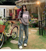 Y2K Vintage Wide-Leg Distressed Jeans