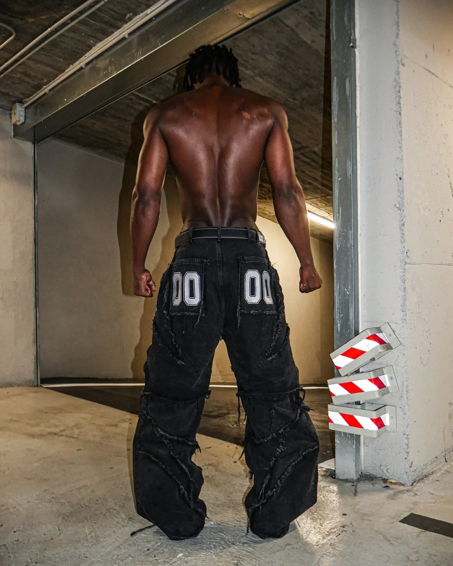 Y2K Patchwork Stripe Fur-Trim Jeans