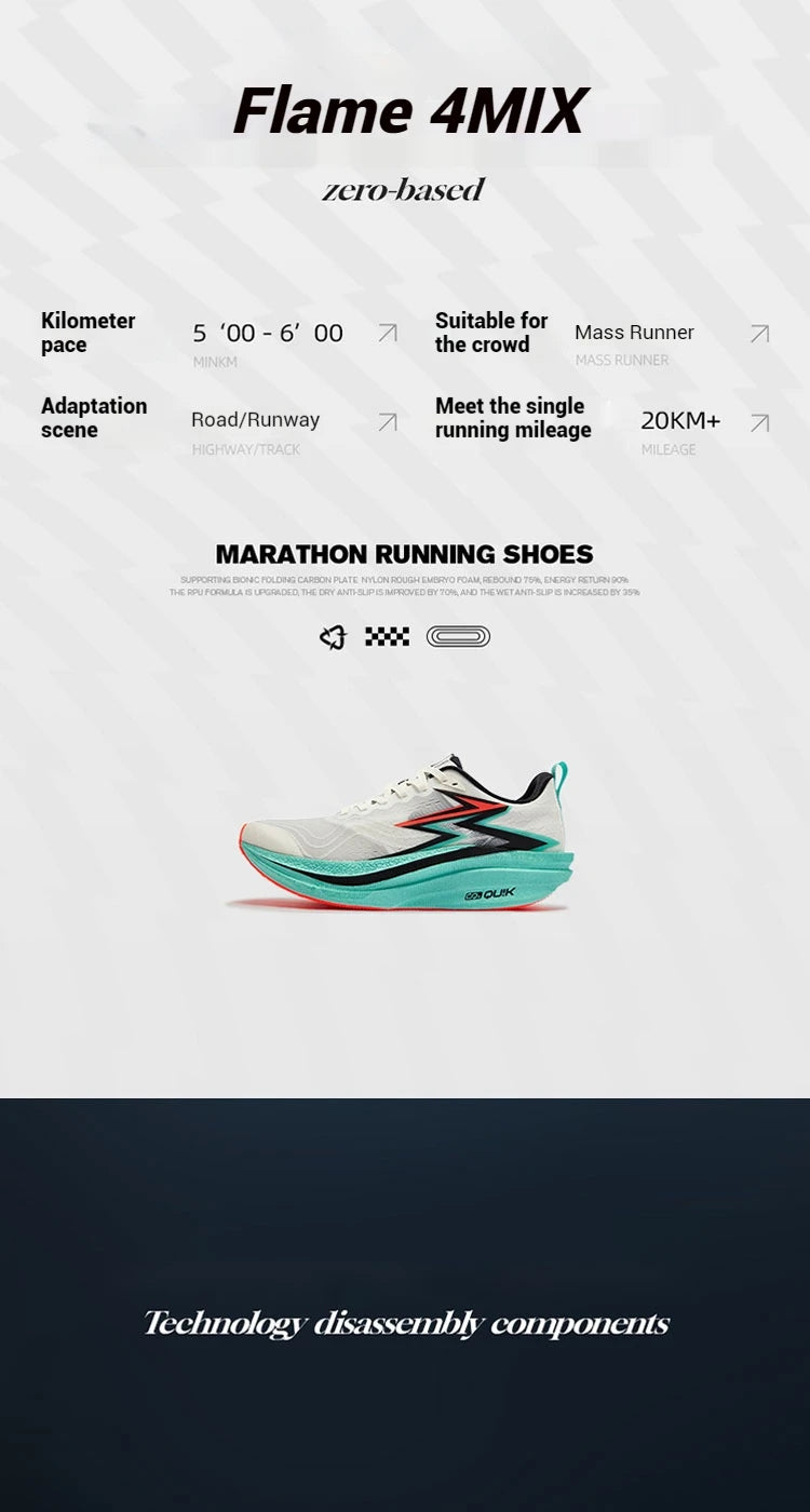 361 Degrees Flame 4.0 MIX Men‘s Running Shoes Racing Marathon Carbon Plate Stable Wear-resistant Jogging Male Sneaker 672512204