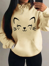Women's Playful Cat Graphic Fleece Hoodie