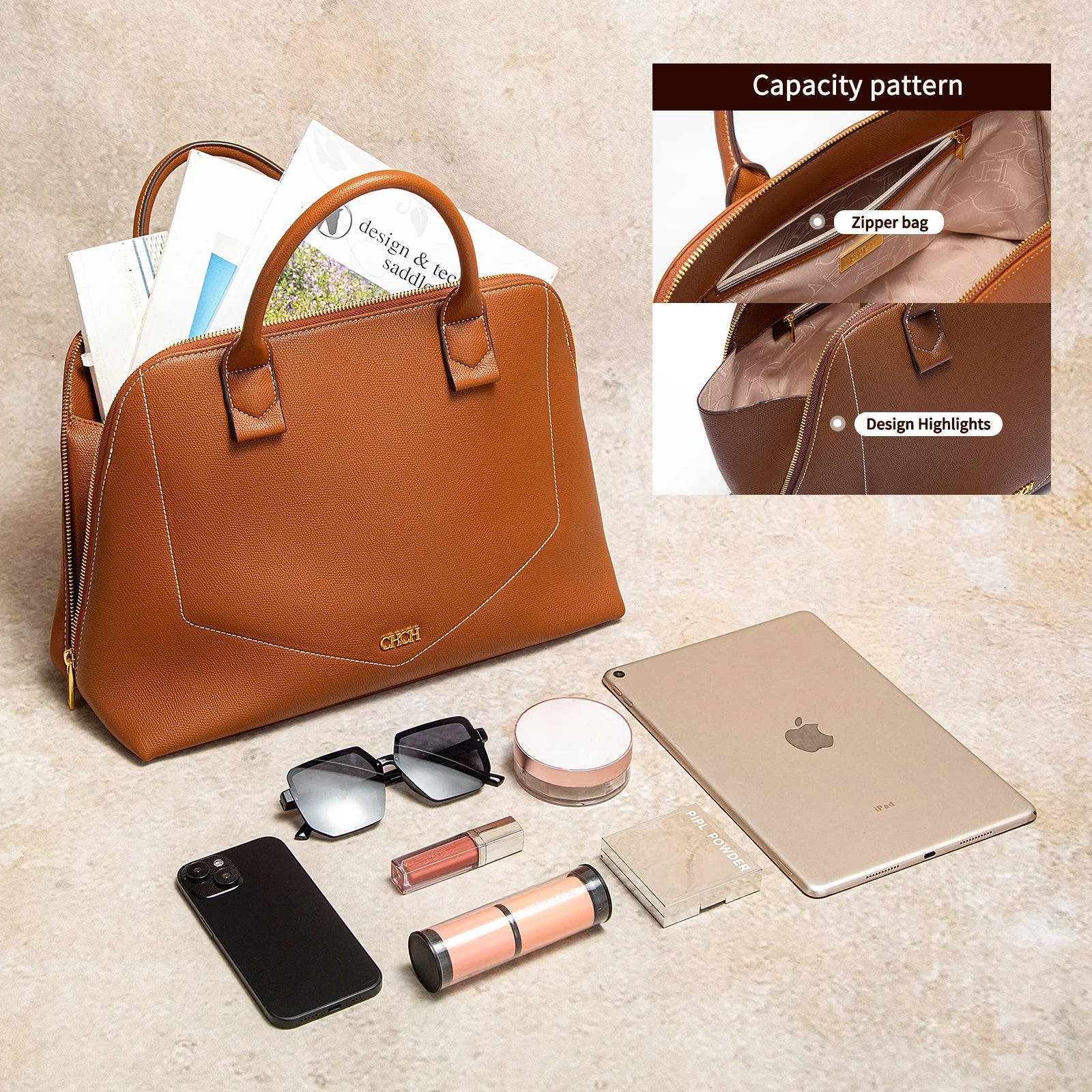 CHCH Women's Shoulder Bag New High Quality Business Bag Large Capacity Handbag Wine Red