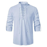 King Billion Men's Shirts Casual Men Cotton Linen Long Sleeve T-shirt Spring Autumn Vintage Shirt US Size Drawstring Neck