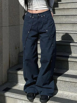 Vintage Rivet Patchwork Wide-Leg Jeans