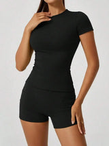 Women's Sculpting Sports Short Sleeve & High-Waist Shorts Set