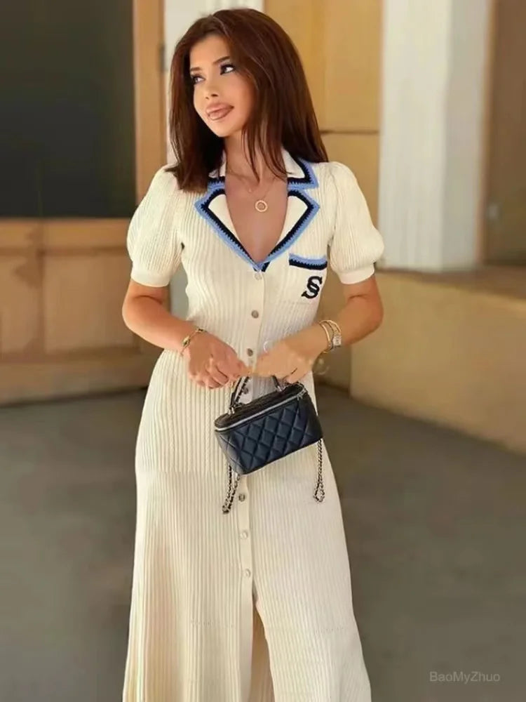 Elegant Button-Front Knit Midi Dress