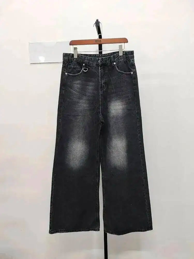 Men's Washed Blue Loose Straight-Leg Jeans
