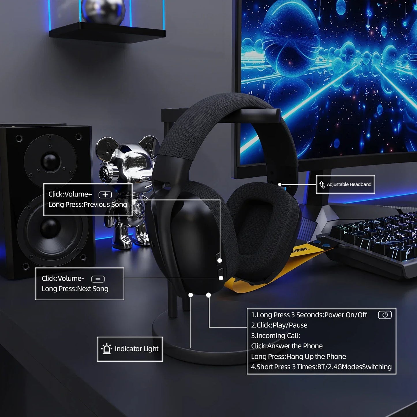 ATTACK SHARK L80PRO Wireless Gaming Headset Tri-Mode 2.4G Bluetooth Wired Ultra-Light Low Latency Noise Cancelling with Mic