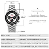 Watchdives WD1863 Chronograph Watch VK63 Sweep Second Mechanical Quartz Movement Bubble Sapphire 100M Waterproof Vintage Watches