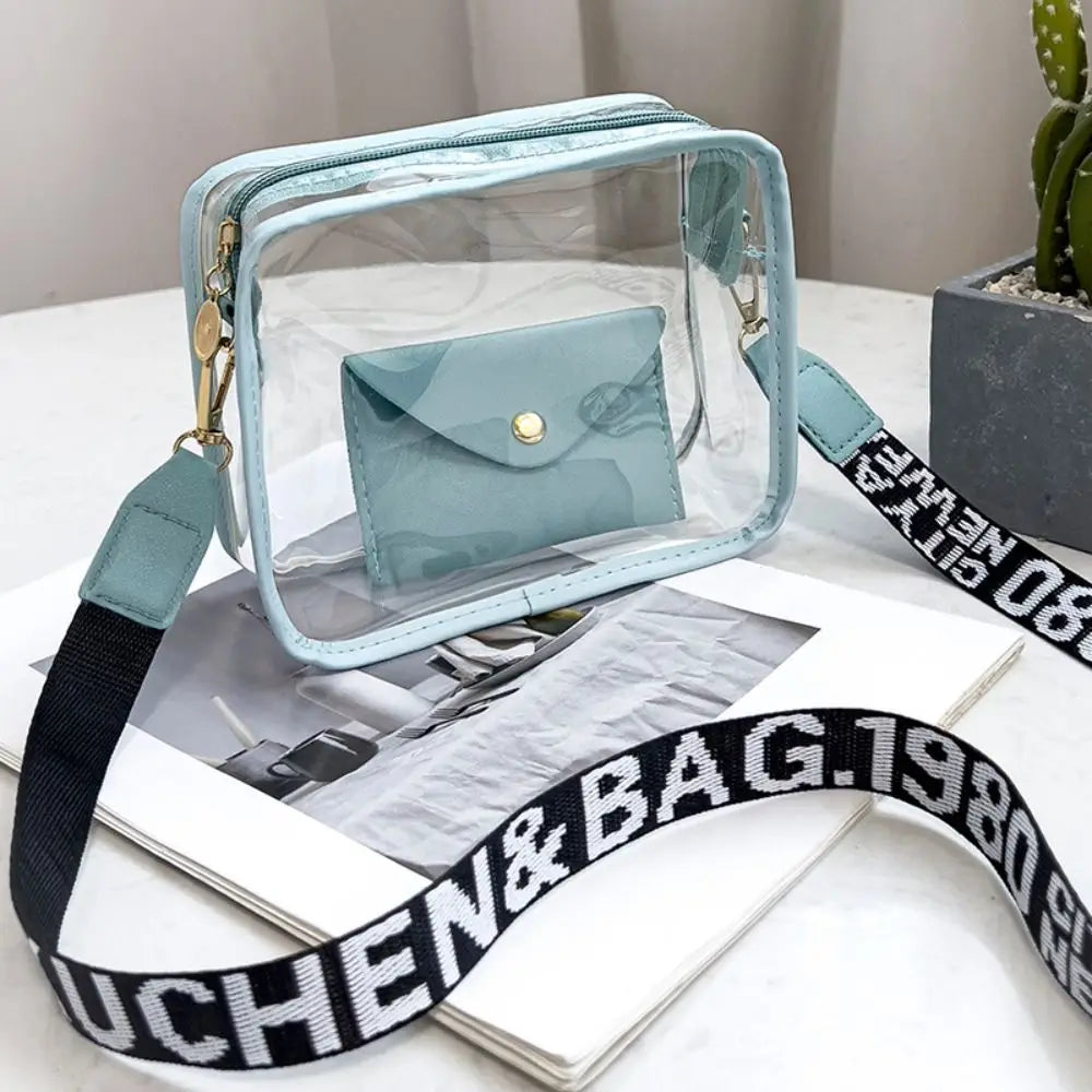 Transparent Crossbody Bag for Women Candy Color Letter Fashion Shoulder Bag PVC Transparent Jelly Bag Small Square Bag