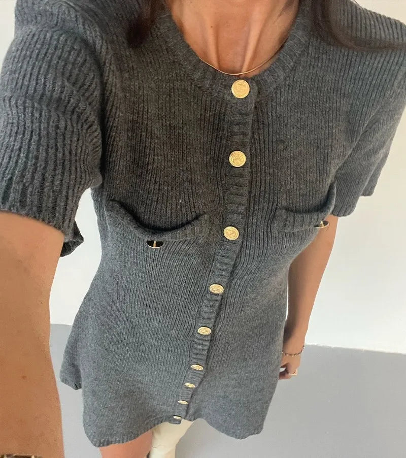 Elegant Ribbed Knit Mini Dress