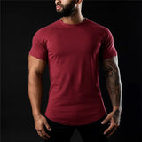 Men Cotton Gym t-Shirt Short Sleeve t-Shirts Male Round Neck Casual Tops Slim Fit t Shirt Breathable Soild Tee Shirt Man Clothes