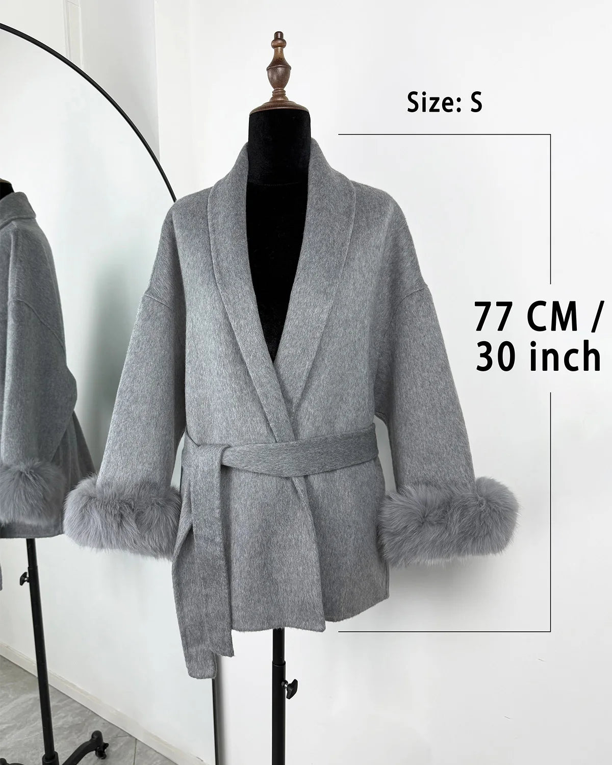 Elegant Fox Fur & Double-Sided Wool Coat