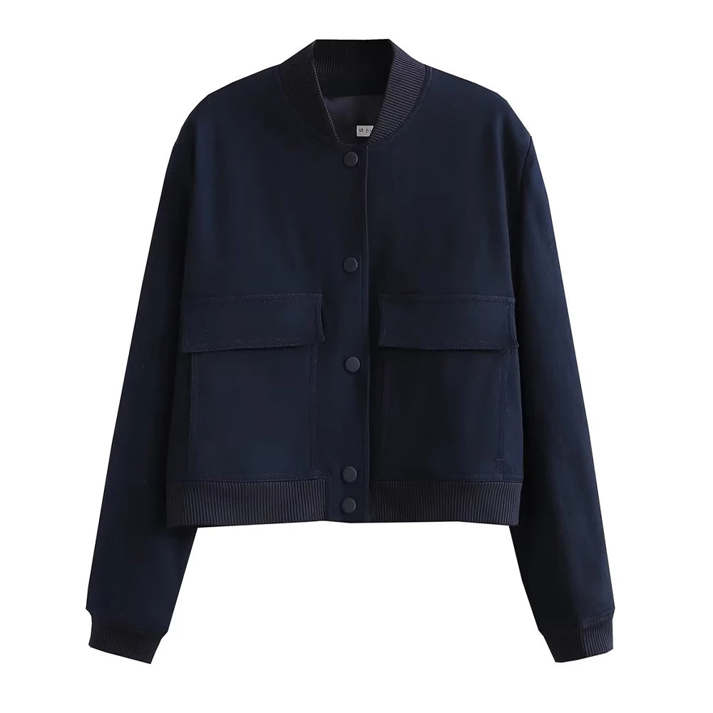 Women’s Vintage Utility Bomber Jacket – Chic Button-Down Outerwear