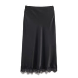 Willshela Lace Hem Pleated A-Line Midi Skirt